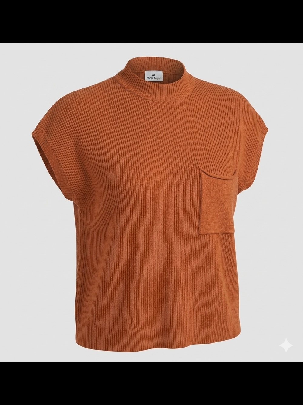 Rust Ribbed Mock Neck Tank with Pocket XL Minimalist Gorpcore Dark Academia